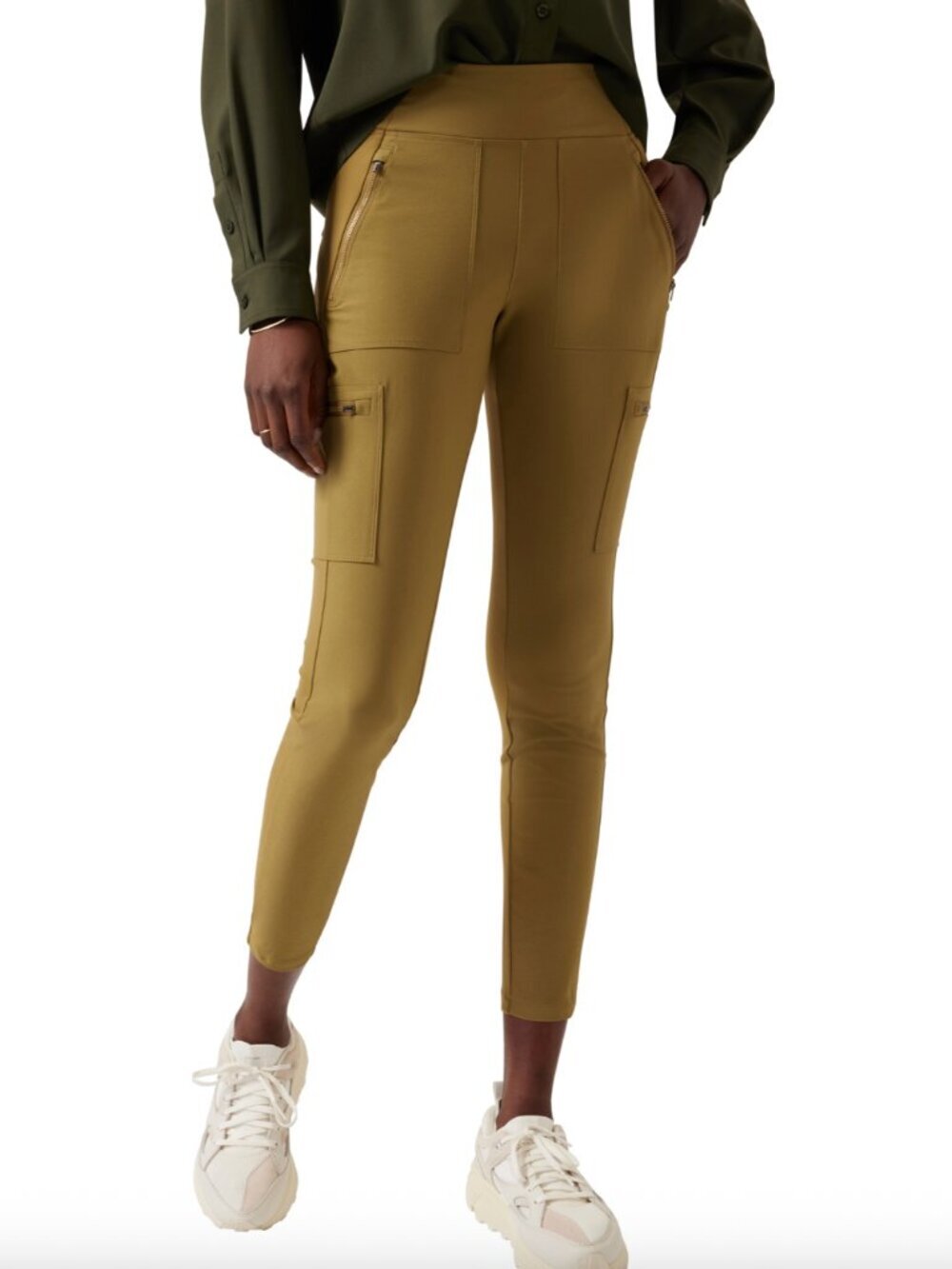 Athleta Headlands Hybrid Cargo leggings in Olive Green